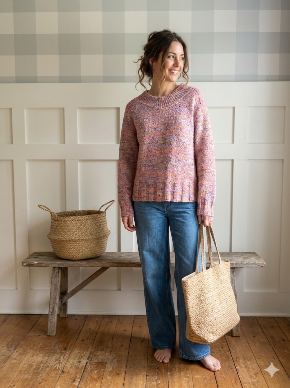 Free People Pink Multi Knit Pullover Sweater Medium